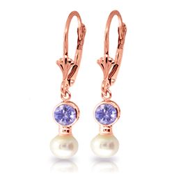 Genuine 5.2 ctw Tanzanite & Pearl Earrings Jewelry 14KT Rose Gold - REF-41F4Z