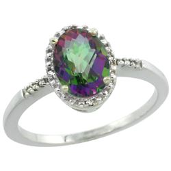 Natural 1.2 ctw Mystic-topaz & Diamond Engagement Ring 10K White Gold - REF-16X9A