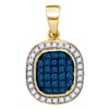 Image 1 : 0.25 CTW Blue Color Diamond Oval Cluster Pendant 10KT Yellow Gold - REF-14F9N