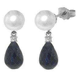 Genuine 8.7 ctw Pearl, Sapphire & Diamond Earrings Jewelry 14KT White Gold - REF-27P6H