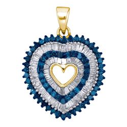 0.90 CTWBlue Color Diamond Heart Outline Pendant 10KT Yellow Gold - REF-34Y4X