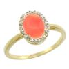 Image 1 : Natural 1.17 ctw Coral & Diamond Engagement Ring 10K Yellow Gold - REF-19W9K