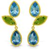 Image 1 : Genuine 13.6 ctw Blue Topaz & Peridot Earrings Jewelry 14KT Yellow Gold - REF-62K4V