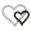 0.53 CTW Black Color Diamond Double Heart Pendant 10KT Yellow Gold - REF-30K2W