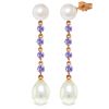 Genuine 11 ctw Pearl & Tanzanite Earrings Jewelry 14KT Rose Gold - REF-34R3P