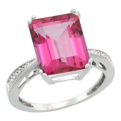 Natural 5.42 ctw Pink-topaz & Diamond Engagement Ring 10K White Gold - REF-57N3G