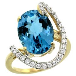 Natural 5.89 ctw London-blue-topaz & Diamond Engagement Ring 14K Yellow Gold - REF-93Y6X