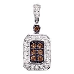 0.25 CTW Cognac-brown Color Diamond Rectangle Cluster Pendant 10KT White Gold - REF-25Y4X