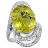 Natural 11.2 ctw lemon-quartz & Diamond Engagement Ring 14K White Gold - REF-89R9Z
