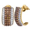 Image 1 : 1.88 CTW Cognac-brown Color Diamond Hoop Earrings 10KT Yellow Gold - REF-79H4M