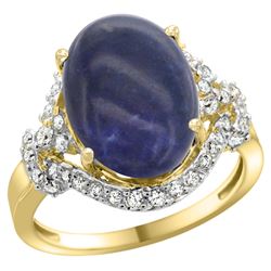 Natural 4.91 ctw lapis-lazuli & Diamond Engagement Ring 14K Yellow Gold - REF-83N2G