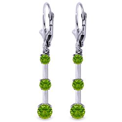 Genuine 2.5 ctw Peridot Earrings Jewelry 14KT White Gold - REF-39X3M