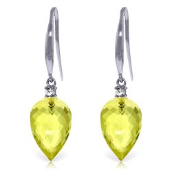 Genuine 18.1 ctw Lemon Quartz & Diamond Earrings Jewelry 14KT White Gold - REF-35H2X
