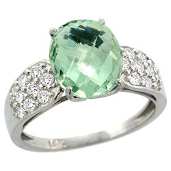Natural 2.75 ctw green-amethyst & Diamond Engagement Ring 14K White Gold - REF-58K4R