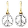 Image 1 : 0.25 CTW Diamond Small Peace Sign Dangle Earrings 10KT Yellow Gold - REF-22X4Y