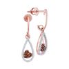Image 1 : 0.20 CTW Red Color Diamond Heart Dangle Earrings 10KT Rose Gold - REF-24N2F