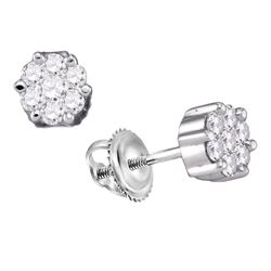 0.15 CTW Diamond Flower Screwback Stud Earrings 14k White Gold - REF-16F4N