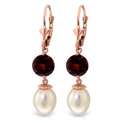Genuine 11.10 ctw Pearl & Garnet Earrings Jewelry 14KT Rose Gold - REF-26W6Y