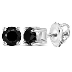 0.50 CTWBlack Color Diamond Screwback Stud Solitaire Earrings 10KT White Gold - REF-12H2M