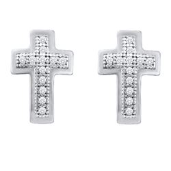 0.10 CTW Diamond Small Cross Screwback Earrings 10KT White Gold - REF-12F2N