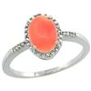 Image 1 : Natural 1.15 ctw Coral & Diamond Engagement Ring 10K White Gold - REF-16W4K