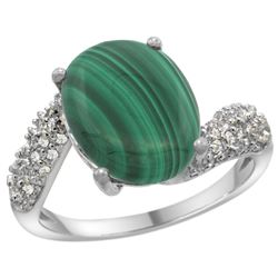 Natural 4.95 ctw malachite & Diamond Engagement Ring 14K White Gold - REF-47K6R