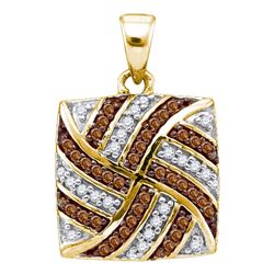 0.25 CTW Cognac-brown Color Diamond Square Cluster Pendant 10KT Yellow Gold - REF-16Y4X