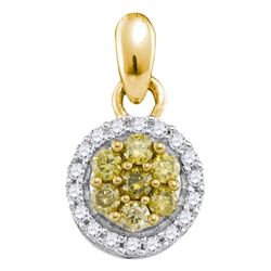 0.25 CTW Yellow Color Diamond Circle Cluster Pendant 10KT Yellow Gold - REF-16Y4X