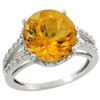 Natural 5.34 ctw Citrine & Diamond Engagement Ring 10K White Gold - REF-35X4A