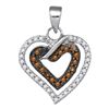 0.25 CTW Cognac-brown Color Diamond Double Heart Love Pendant 10KT White Gold - REF-14X9Y