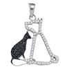 0.25 CTW Black Color Diamond Kitty Cat Animal Pendant 10KT White Gold - REF-19M4H