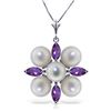 Genuine 6.3 ctw Amethyst & Pearl Necklace Jewelry 14KT White Gold - REF-59T2A