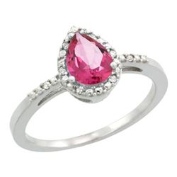 Natural 1.53 ctw pink-topaz & Diamond Engagement Ring 10K White Gold - REF-18X9A