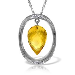 Genuine 9.6 ctw Citrine & Diamond Necklace Jewelry 14KT White Gold - REF-109T6A