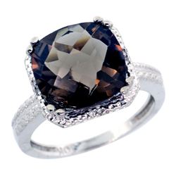 Natural 5.96 ctw Smoky-topaz & Diamond Engagement Ring 14K White Gold - REF-42V3F