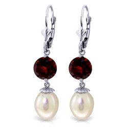 Genuine 11.10 ctw Pearl & Garnet Earrings Jewelry 14KT White Gold - REF-26T6A