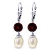 Genuine 11.10 ctw Pearl & Garnet Earrings Jewelry 14KT White Gold - REF-26T6A