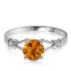 Genuine 1.02 ctw Citrine & Diamond Ring Jewelry 14KT White Gold - REF-28N3R