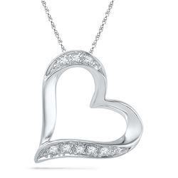0.03 CTW Diamond Heart Outline Pendant 10KT White Gold - REF-6F2N