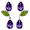 Genuine 13.6 ctw Amethyst & Peridot Earrings Jewelry 14KT White Gold - REF-62P4H