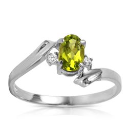 Genuine 0.46 ctw Peridot & Diamond Ring Jewelry 14KT White Gold - REF-28M3T