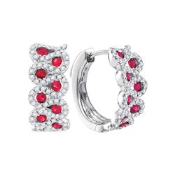 1.5 CTW Ruby Outline Luxury Hoop Earrings 14KT White Gold - REF-142Y4X