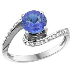 Natural 1.08 ctw tanzanite & Diamond Engagement Ring 14K White Gold - REF-60V3F