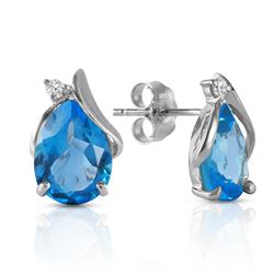 Genuine 5.06 ctw Blue Topaz & Diamond Earrings Jewelry 14KT White Gold - REF-46T7A