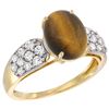 Natural 2.65 ctw tiger-eye & Diamond Engagement Ring 14K Yellow Gold - REF-56R2Z