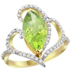 Natural 3.07 ctw Peridot & Diamond Engagement Ring 14K Yellow Gold - REF-77W4K