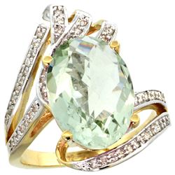 Natural 5.76 ctw green-amethyst & Diamond Engagement Ring 14K Yellow Gold - REF-92V7F