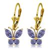 Genuine 1.24 ctw Tanzanite Earrings Jewelry 14KT Yellow Gold - REF-48V3W