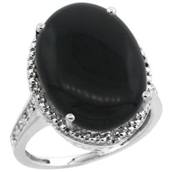 Natural 6.28 ctw Onyx & Diamond Engagement Ring 14K White Gold - REF-58R2Z