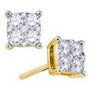 1.34 CTW Diamond Square Cluster Screwback Earrings 18KT Yellow Gold - REF-194Y9X
